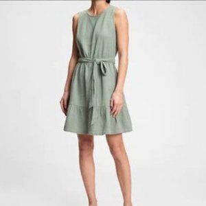 Sage Green Ruffle Hem Gauze Dress - Gap